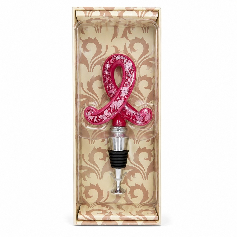Cypress Home Pink Breast Cancer Awareness Ribbon Butterfly Bobble Wine Stopper